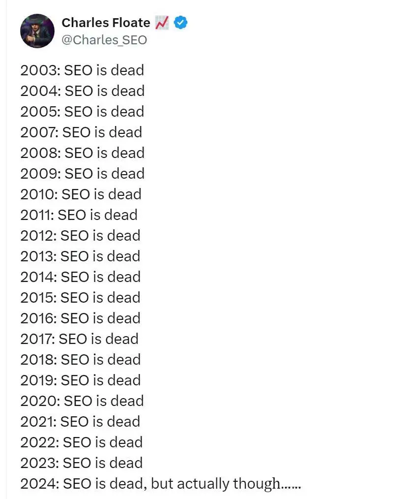 每年都有人说谷歌SEO已死，SEO没有效果了